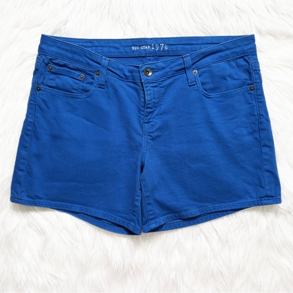 Big Star Cobalt Blue Colored Denim Logo Mid Rise 5” Jean Shorts - Picture 2 of 8